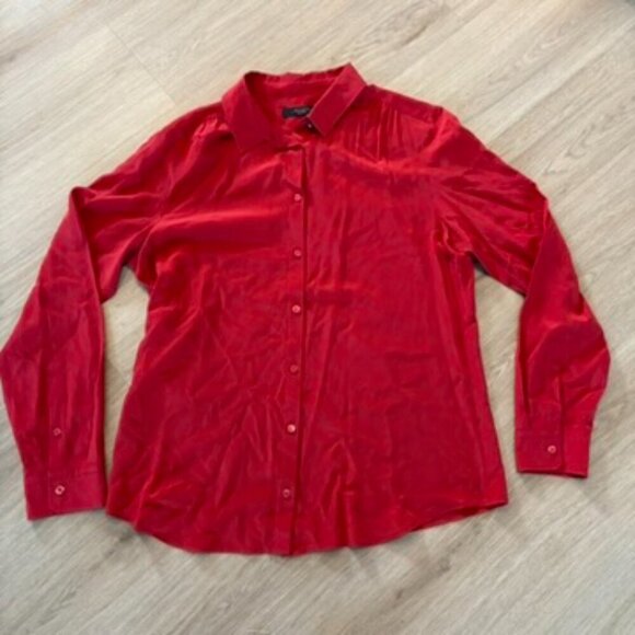 Max Mara Weekend Red Silk Collared Button Shirt blouse Top XL - Picture 1 of 10